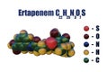 Ertapenem, a carbapenem antibiotic. Structural chemical formula and space-filling molecular model. 3d illustration