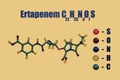 Ertapenem, a carbapenem antibiotic. Structural chemical formula and molecular model. 3d illustration
