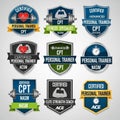 Ertification badges for personal trainers featuring various designs and Royalty Free Stock Photo