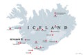 Volcanoes of Iceland that erupted since human settlement, political map
