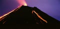 Erupting Arenal Volcano at night with flowing rivers of lava Royalty Free Stock Photo