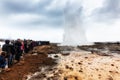 Erupting of the Great Geysir lies in Haukadalur valley