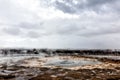 Erupting of the Great Geysir lies in Haukadalur valley