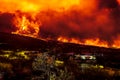 Erupting volcano, cumbre vieja, la Palma at night in December