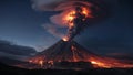 Erupting volcano with flowing lava