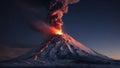 Erupting volcano with flowing lava