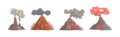 Erupting Volcano with Smoke at Top of Mountain Vector Set Royalty Free Stock Photo