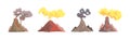 Erupting Volcano with Smoke at Top of Mountain Vector Set Royalty Free Stock Photo