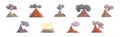 Erupting Volcano with Smoke at Top of Mountain Vector Set Royalty Free Stock Photo