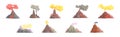 Erupting Volcano with Smoke at Top of Mountain Vector Set Royalty Free Stock Photo