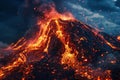 Erupting Volcano Spewing Lava and Ash