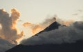 Eruption of active volcano Fuego at the sunset.