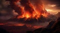 Epic Fantasy Scene: Volcanic Eruption In Chaotic Academia Royalty Free Stock Photo