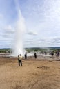 Eruption of geyser Reykholt in Iceland