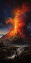 Eruption In A Landscape: A Realistic Depiction Of Volcano Painting