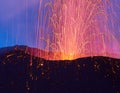 Eruption of the Stromboli volcano, Aeolian islands, Sicily, Italy Royalty Free Stock Photo