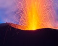 Eruption of the Stromboli volcano, Aeolian islands, Sicily, Italy Royalty Free Stock Photo