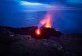 Eruption of the Stromboli volcano, Aeolian islands, Sicily, Italy Royalty Free Stock Photo