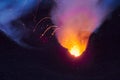 Eruption of the Stromboli volcano, Aeolian islands, Sicily, Italy Royalty Free Stock Photo