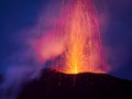 Eruption of the Stromboli volcano, Aeolian islands, Sicily, Italy Royalty Free Stock Photo