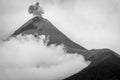 Eruption of volcano Fuego in black and white.