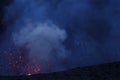 Eruption Yasur vulcano, sunset on the crater edge, Tanna, Vanuatu