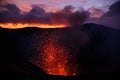 Eruption Yasur vulcano, sunset on the crater edge, Tanna, Vanuatu