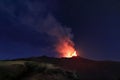 Eruzione dell\'Etna con vista panoramica durante notte suggestiva con cielo stellato