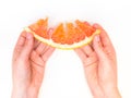 Erved fresh grapefruit composition isolated over the white background, top view