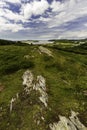 Eryri or Snowdonia heathland looking toward river estuary and Penrhyndeudraeth Royalty Free Stock Photo