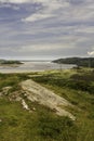 Eryri or Snowdonia heathland looking toward river estuary Royalty Free Stock Photo