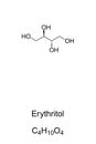 Erythritol, chemical formula and skeletal structure