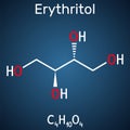 Erythritol molecule. It is sugar alcohol or polyol, food additive, sugar substitute, E968, Is found in algae, fungi, lichens.