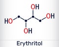 Erythritol molecule. It is sugar alcohol or polyol, food additive, sugar substitute, E968, Is found in algae, fungi, lichens.