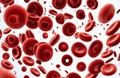 Erythrocytes blood cell stream isolated on opaque background. Closeup view of human blood cells on white background