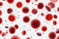 Erythrocytes blood cell stream isolated on opaque background. Closeup view of human blood cells on white background