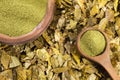 Coca leaves and flour - Erythroxylum coca Royalty Free Stock Photo