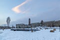 Erzurum castle and park during winter with snow in Erzurum, Turkey