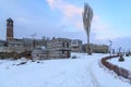 Erzurum castle and park during winter with snow in Erzurum, Turkey