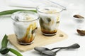 Es Cincau Hijau or Green Grass Jelly Cincau Ijo, Indonesian Dessert Made from Cincau Leaf with Coconut Milk and Palm Sugar Royalty Free Stock Photo