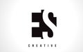 ES E S White Letter Logo Design with Black Square.