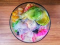 Es teler - a homemade iced fruit cocktail from Indonesia. It is made from alpukat avocado, kelapa muda young coconut meat