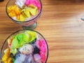 Es teler - a homemade iced fruit cocktail from Indonesia. It is made from alpukat avocado, kelapa muda young coconut meat