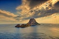 Es Vedra island during the sunset in the Balearic Islands near the the west coast of Ibiza Royalty Free Stock Photo