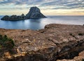 Es Vedra island at sunset. Ibiza Island, Balearic Islands. Spain Royalty Free Stock Photo