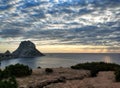 Es Vedra island at sunset. Ibiza Island Royalty Free Stock Photo