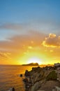 Es Vedra after the sunset, pastel colored sky at the mystic rock of Es Vedra, Ibiza Island Royalty Free Stock Photo