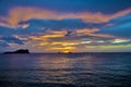 Es Vedra after the sunset, pastel colored sky at the mystic rock of Es Vedra, Ibiza Island Royalty Free Stock Photo