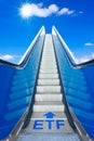 Escalator blue sky text ETF