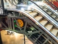 Escalator device inside a modern moving staircase lifting transport